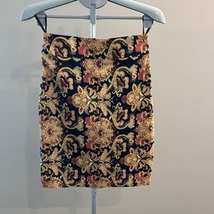 Paniz Navy Blue, Pink and Gold Floral Pencil Skirt, see last images for size